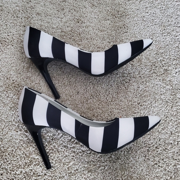 Christian Siriano Shoes - Christian Siriano Black and White Striped Heels